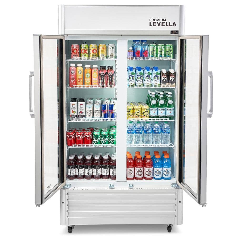 Premium Silver Double Glass Door Beverage Refrigerator, 18 cu ft