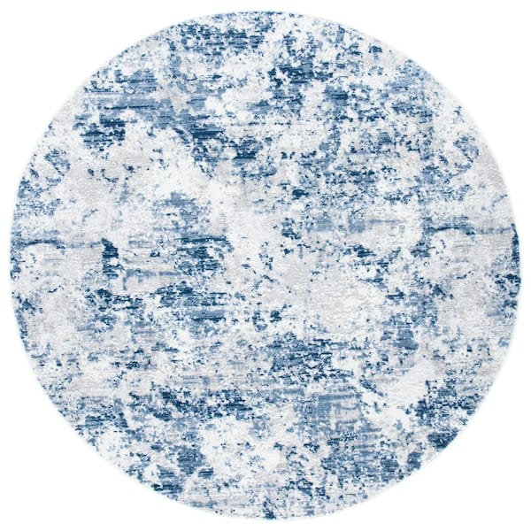 SAFAVIEH Amelia 3 ft. x 3 ft. Navy/Gray Distressed Abstract Round Area Rug