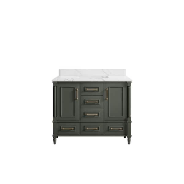 Willow Collections Hudson 42 in. W x 22 in. D x 36 in. H Bath Vanity in Pewter Green with Cove Edge Calacatta Quartz Top