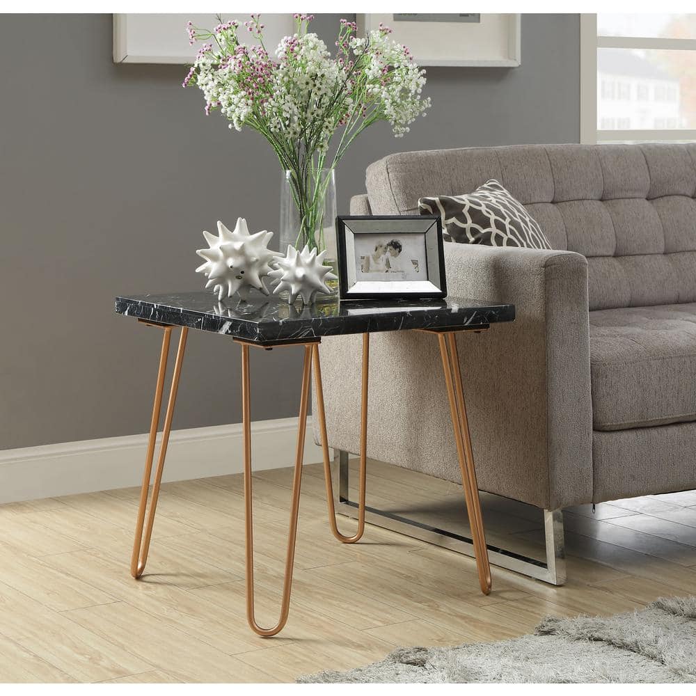 Telestis Square Black Marble & Gold Metal End Table