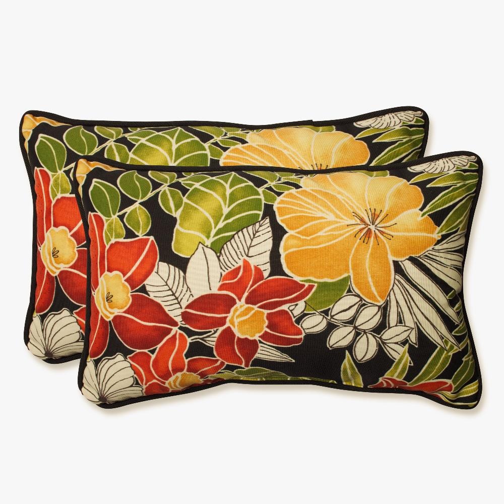 Clemens Noir Floral Rectangular Outdoor Throw Pillows Set