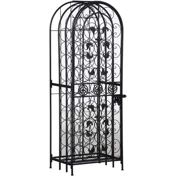 18 in. Rack Wrought Iron Wine Rack Holds 45-Bottles in Black