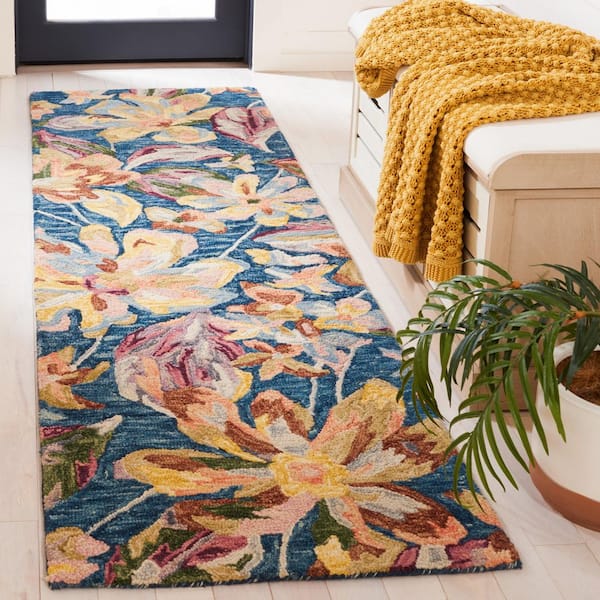 Blossom 2 ft. x 8 ft. Blue/Gold Floral Oversized Runner Rug