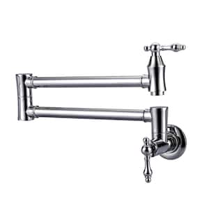 Brass Wall Mounted Pot Filler with 2-Handles and 2 Aerators in Polished Chrome