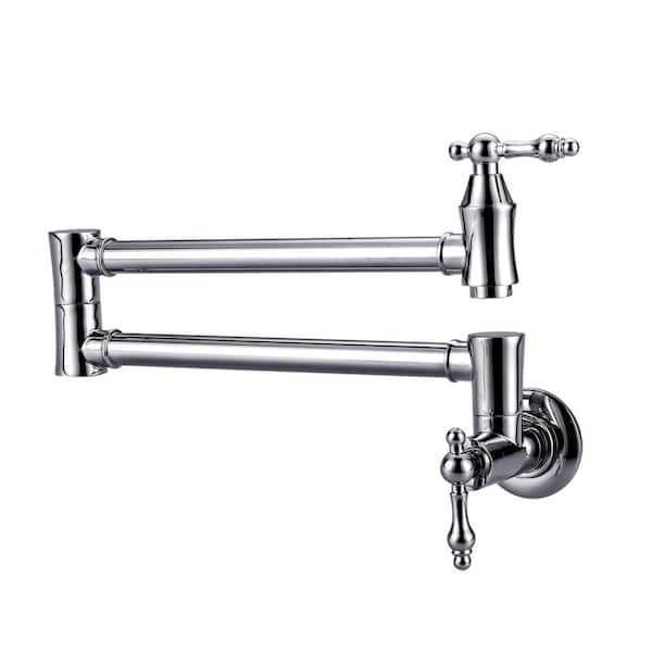 Iviga Brass Wall Mounted Pot Filler With 2 Handles And 2 Aerators In Polished Chrome Vsk68c 4728