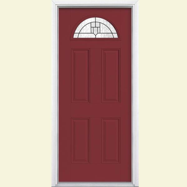 Masonite Glendale Fan Lite Painted Smooth Fiberglass Prehung Front Door with Brickmold-DISCONTINUED