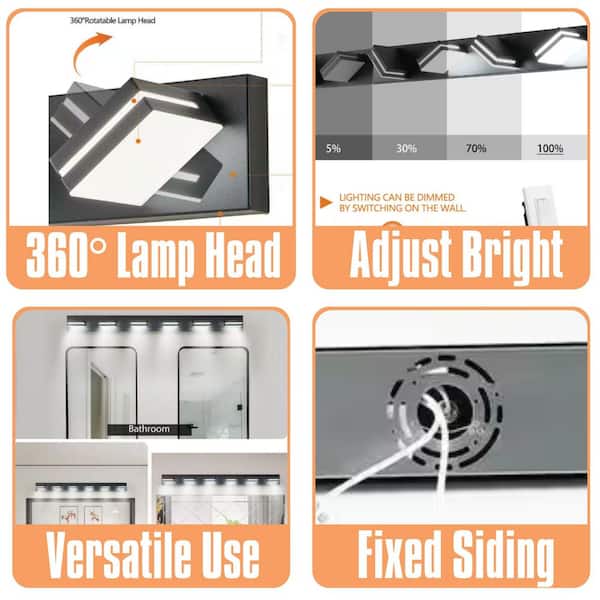47.2 in. 6-Lights Black Modern LED Vanity Light Wall Sconce for Bathroom and Mirror, Sleek Minimalist, Energy-Efficient