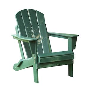 Dark Green HDPE Outdoor All-weather Folding Adirondack Chair for Outside, Deck, Garden, Backyards and Balcony