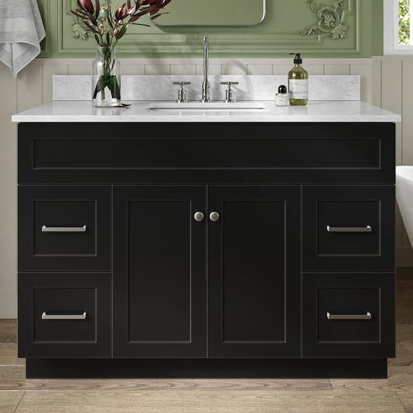 ARIEL Hamlet 49 in. W x 22 in. D x 35.25 in. H Bath Vanity in Black with Carrara White Marble Vanity Top
