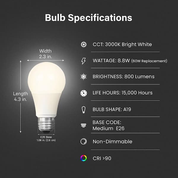 60-Watt Equivalent A19 12-Volt RV/Marine Non-Dimmable E26 LED Light Bulb, Bright White 3000K