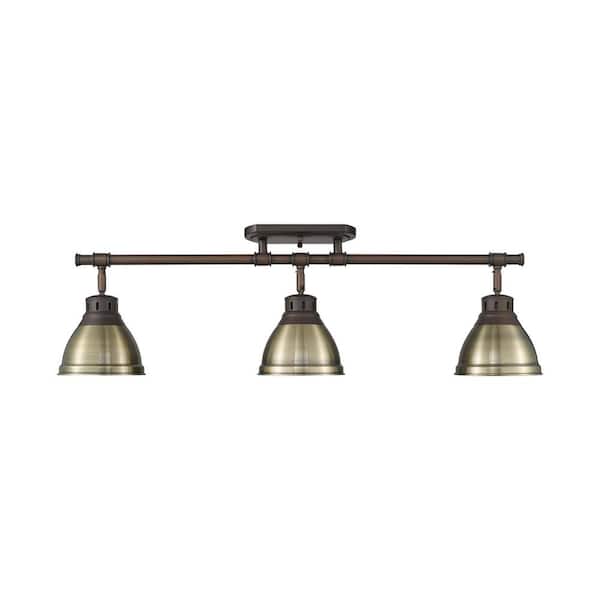 Golden Lighting Duncan 6.5 in. 3-Light Rubbed Bronze Semi-Flush Mount with Gold Shade and No Bulbs Included