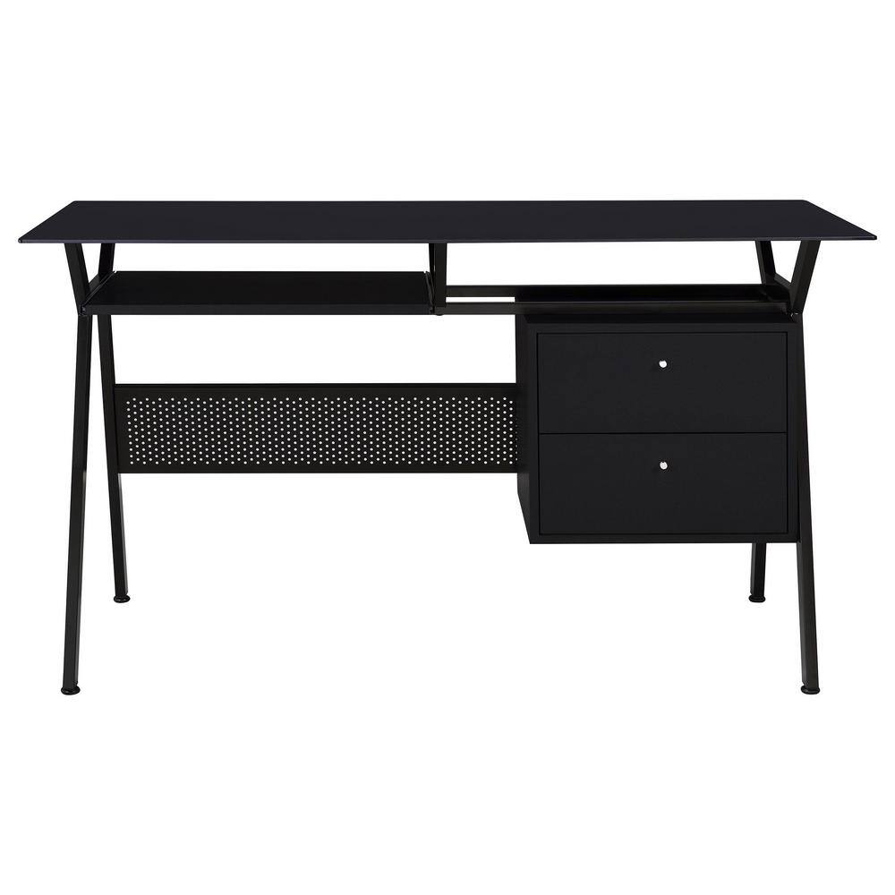 Transitional Black 55" Home Office Desk with Keyboard Tray and Drawers
