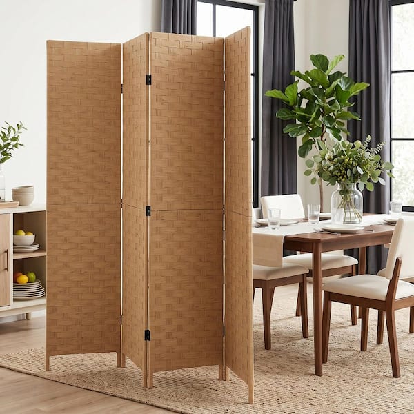 VECELO Folding Privacy Screen 4 Panel Room Divider 68.9 in. Rattan Room ...