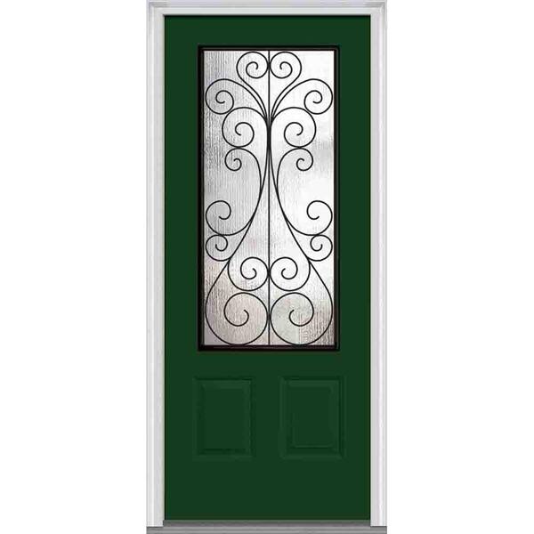 MMI Door 37.5 in. x 81.75 in. Camelia Decorative Glass 3/4 Lite Painted Fiberglass Smooth Exterior Door