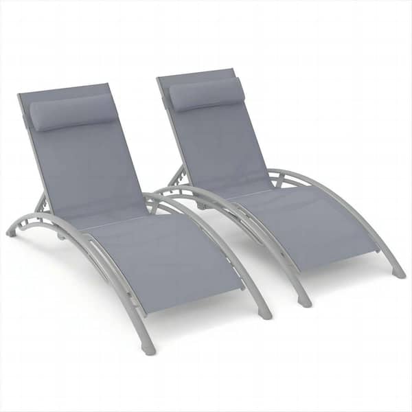 Tenleaf Gray 2-Pieces Metal Outdoor Chaise Lounge with Adjustable Backrest and Removable Pillow
