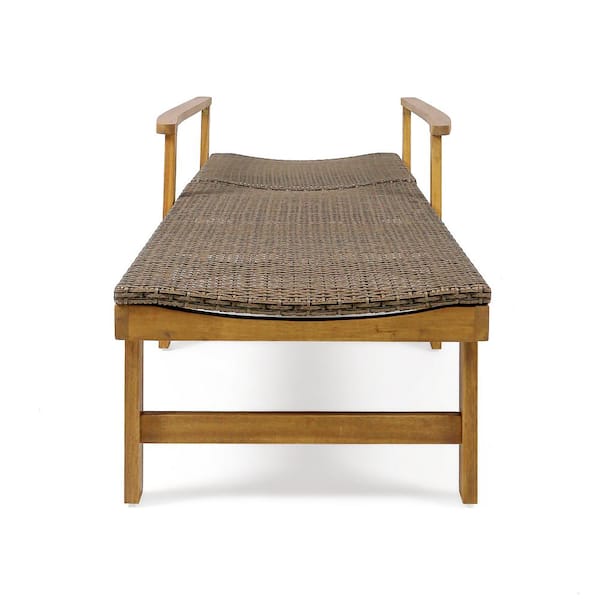 Noble House Hampton Natural 1-Piece Wood Outdoor Patio Chaise Lounge