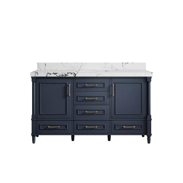 Willow Collections Hudson 60 in. W x 22 in. D x 36 in. H Single Sink Bath Vanity in Hale Navy Blue with 2 in. Viola Night qt. Top