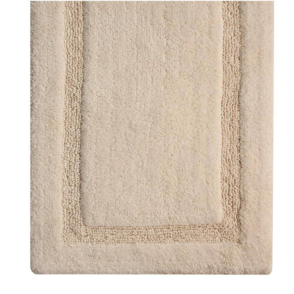 Ivory Cotton Non-Skid Bath Rug Set with Textured Border
