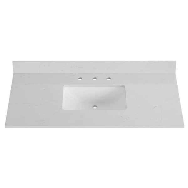 DELUXE DL LIVING 49 in. W. x 22 in. D Bianco Bella Quartz White Rectangular Single Sink Bathroom Vanity Top in White
