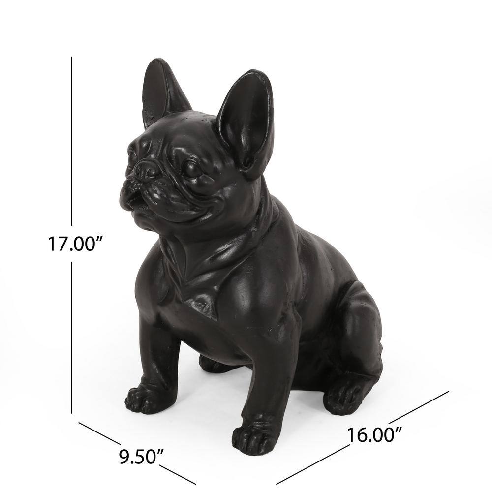 Matte Black Cast Stone French Bulldog Outdoor Garden Statue
