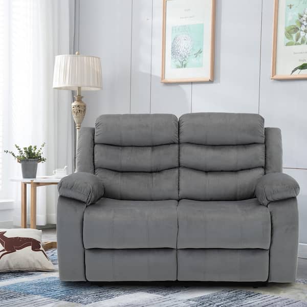 Chizzyseat 56.3 in. Wide Pillow Top Arm Polyster Blend Rectangle Reclining and Storage Sofa in Gray