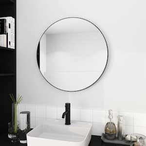 24 in. W x 24 in. H Large Round Black Circular Mirror Bathroom Mirror Alloy Metal Frame Decor Wall Vanity Mirror