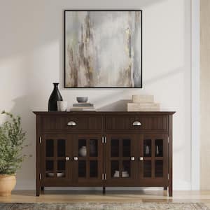 Acadian SOLID WOOD and Pine 60 inch x 17 inch Rectangle Transitional Large Sideboard Buffet in Brunette Brown