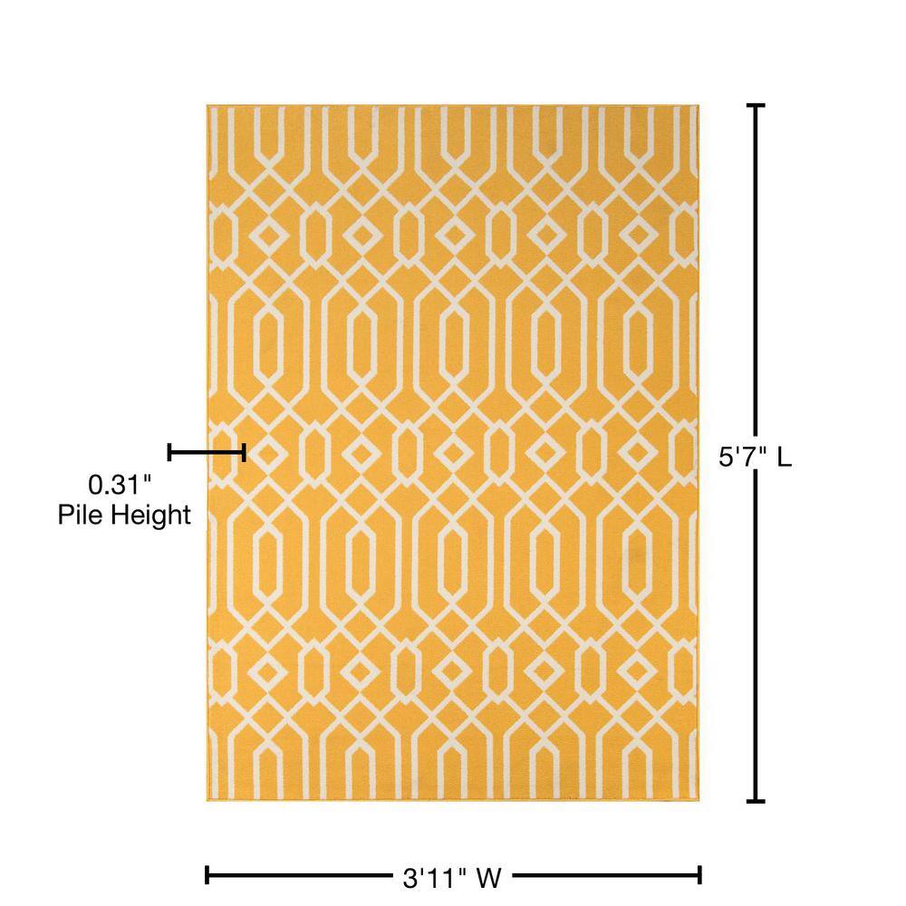 Sunny Trellis Yellow Synthetic 3'11" x 5'7" Easy-Care Area Rug