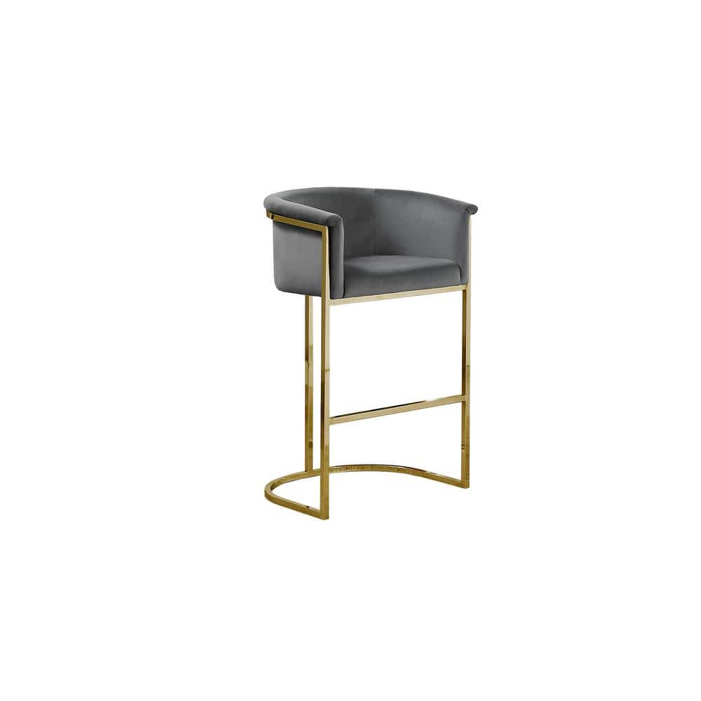 Dark Grey Low Back Gold Metal Frame Counter Height Chair with Velvet Fabric