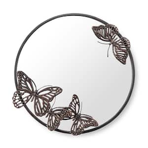 24 in. W x 24 in. H Butterfly Round Framed Antique Bronze Mirror