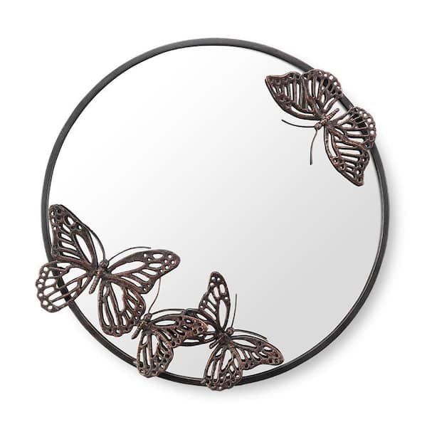 Unbranded 24 in. W x 24 in. H Butterfly Round Framed Antique Bronze Mirror