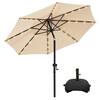 PASAMIC 10 ft. Aluminum Solar Led Market Umbrella Outdoor Patio Umbrella with Base 32 LED Lights in Beige A0AB13E0-B1M01