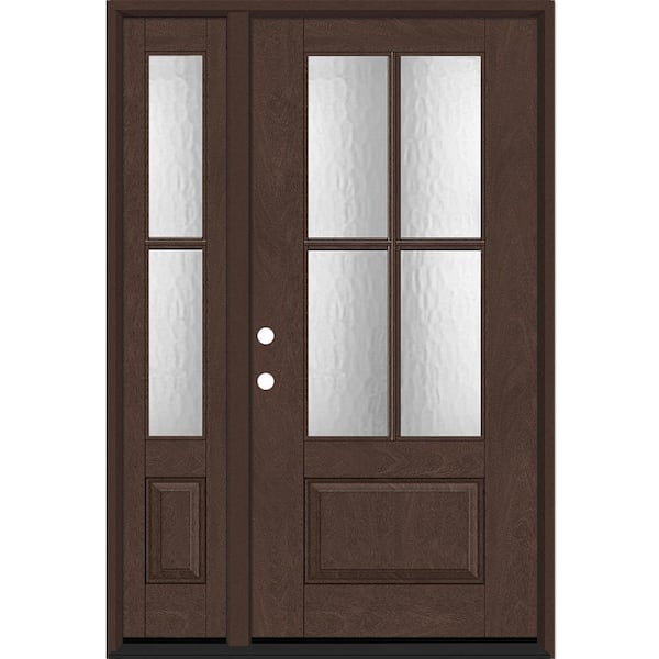 Steves & Sons Regency 53 in. x 80 in. 3/4Lite 4SDL Oasis Deco Glass RHIS Prefinish Chestnut Fiberglass Prehung Front Door w/1_ 14inSL