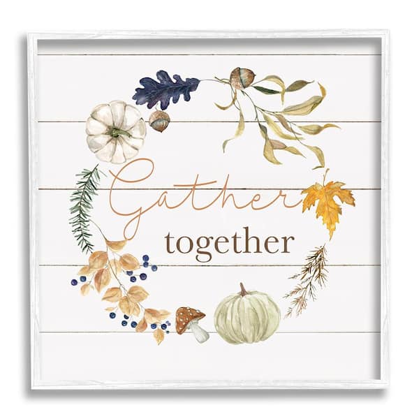 Stupell Industries Gather Together Autumn Wreath by Livi Finn 1 Piece Framed Graphic Print Nature Poster Art Print 24 in. x 24 in.