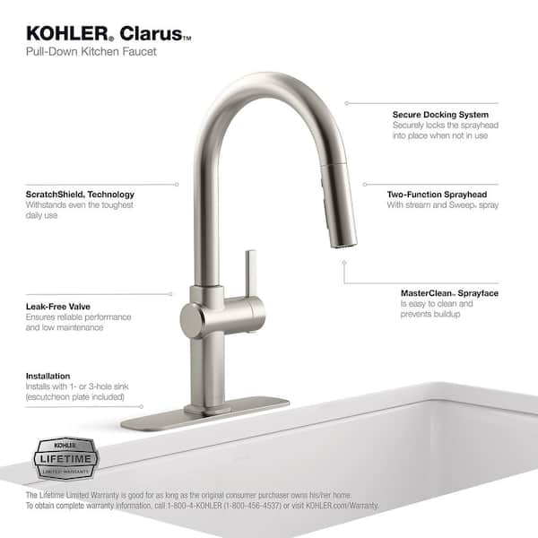 KOHLER Clarus Single Handle Pull Down Sprayer Kitchen Faucet in Vibrant Stainless