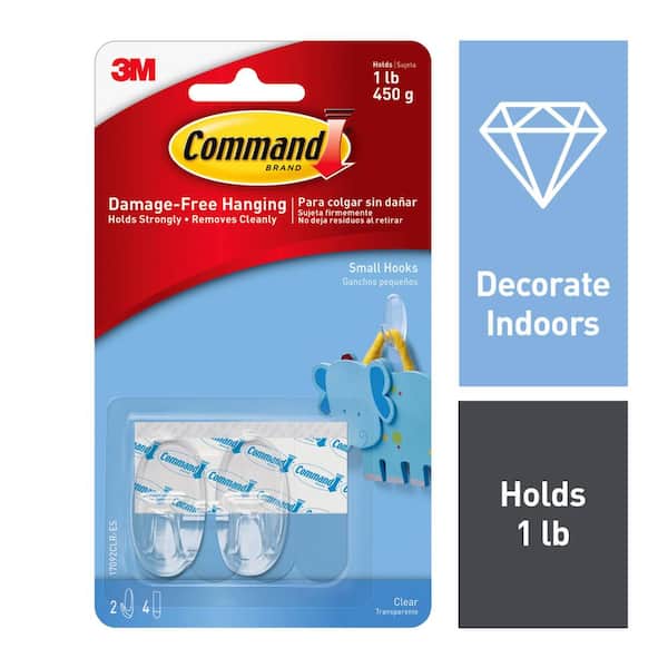 Command Small Wall Hooks, Clear, Damage Free Decorating, 2 Hooks and 4 Command Strips