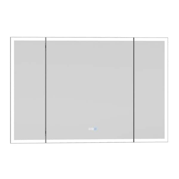 54 in. W x 36 in. H Rectangular Frameless Folding Wall Bathroom Vanity Mirror in Silver