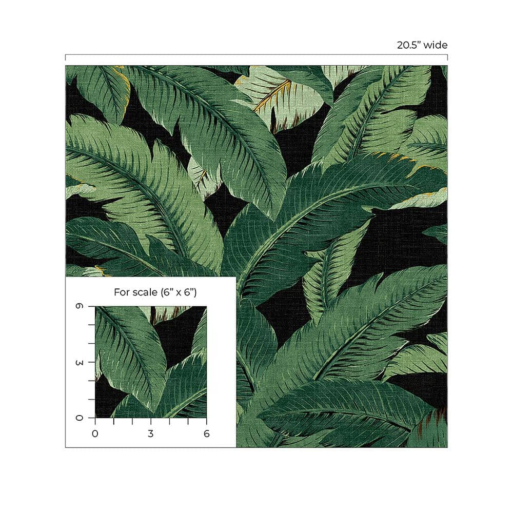Swaying Palms Coal Tropical Leaf Peel & Stick Wallpaper