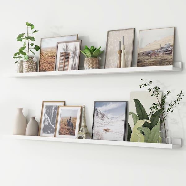 56 in. W x 4.7 in. D White Decorative Wall Shelf (Set of 2)