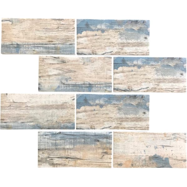 Apollo Tile Blue Beige 4 in. x 5 in. Wood Matte Finished Subway Recycled Glass Mosaic Tile Sample (0.13 sq. ft./Piece)
