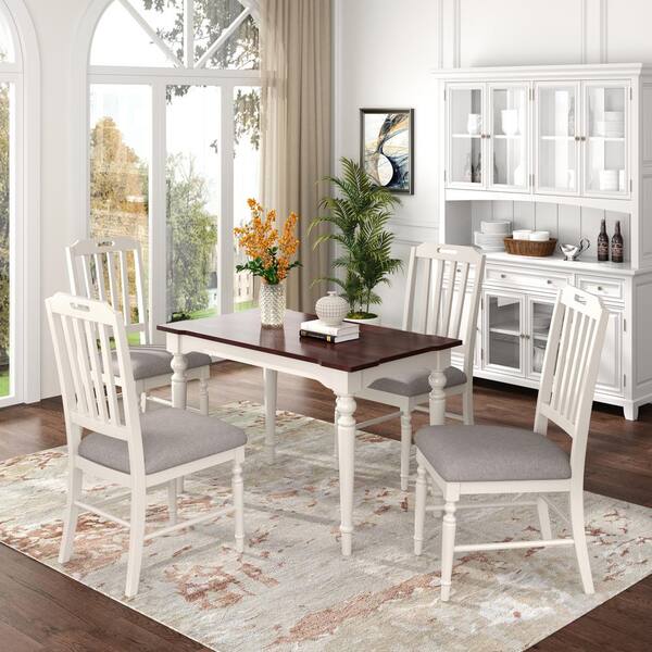 Polibi 5-Piece Mid Century Farmhouse Wood Cherry Top White Frame Dining  Table Set with 4 Padded Dining Chairs CB-FMFQWCT - The Home Depot