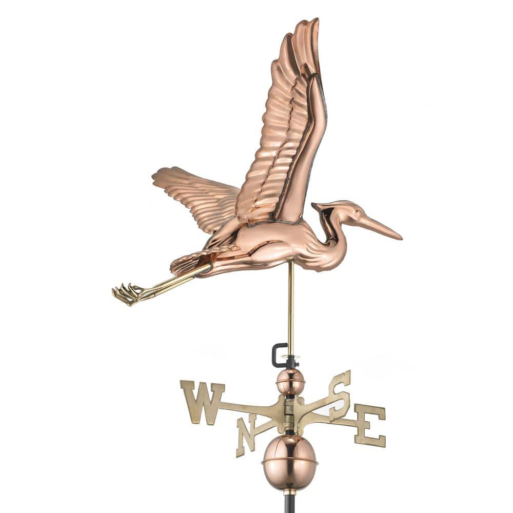 Elegant Blue Heron 24" Rooftop Weathervane in Polished Copper