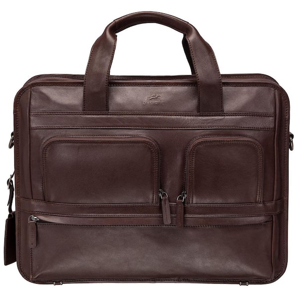 MANCINI Milan Collection Brown Leather Double Compartment Top Zipper Briefcase for 15.6 in. Laptop/Tablet