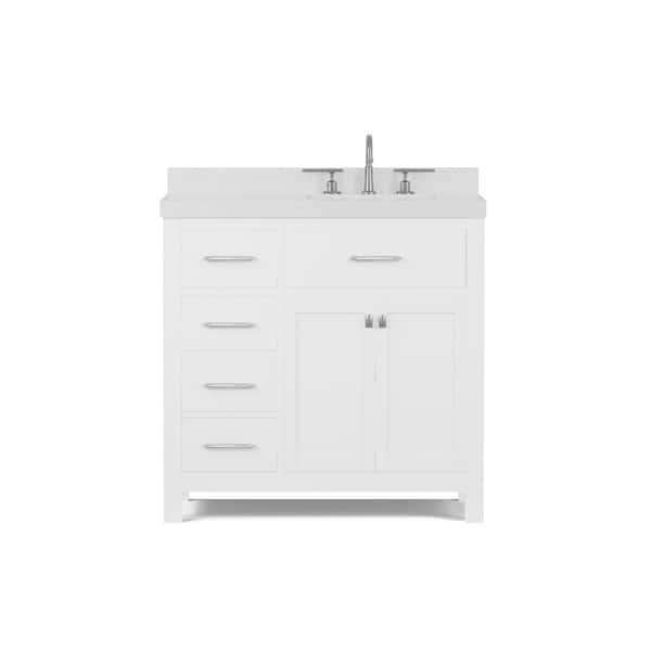 Caroline Parkway 36 in. W x 22 in. D x 35 in. H Single Sink Bath Vanity in White with Quartz Top