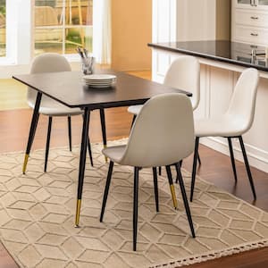 Charlton Ivory White Fabric Upholstered Dining Side Chairs with Black Metal Legs (Set of 4)