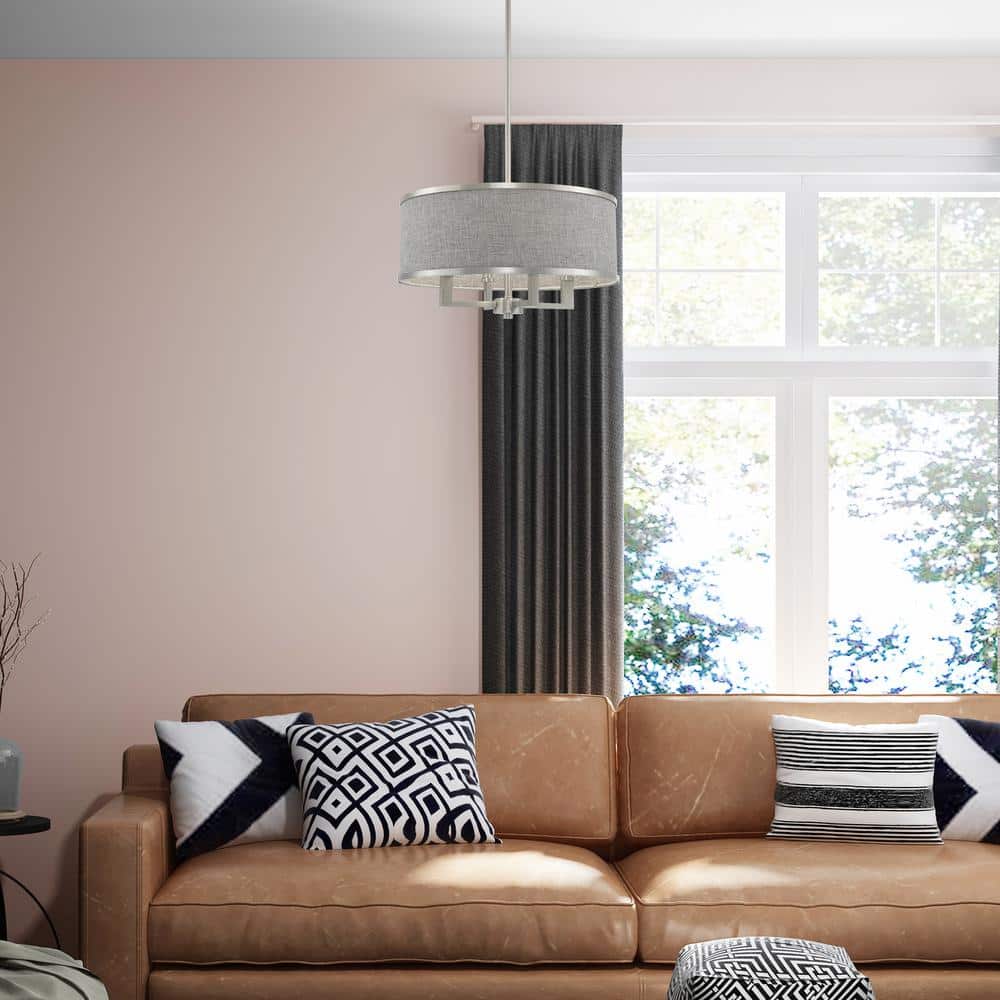 Brushed Nickel Mini Drum Chandelier with Gray Shade