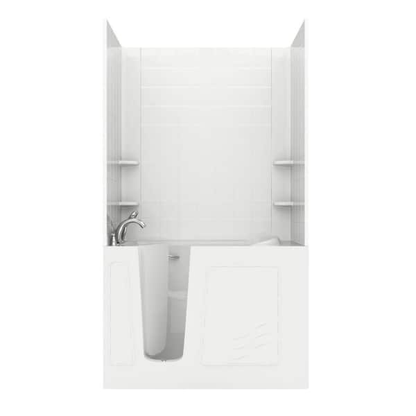 Rampart Nova Heated 4.5 ft. Walk-in Whirlpool and Air Bathtub with 6 in. Tile Easy Up Adhesive Wall Surround in White