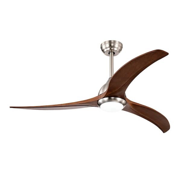 PUDO 52 in. Contemporary Integrated LED Silver Indoor Ceiling Fan Lighting with 3 Wood Blades and Adjustable Color Temperatur
