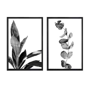 Botanical Leaves Framed Canvas Wall Art - 12 in. x 18 in. Each, by Kelly Merkur 2-Piece Set Black Frames