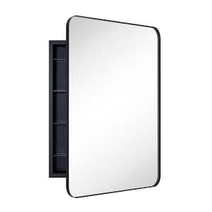 WH 24 in. W x 36 in. H Rectangular Stainless Steel Recessed Framed Medicine Cabinet with Mirror in Matt Black